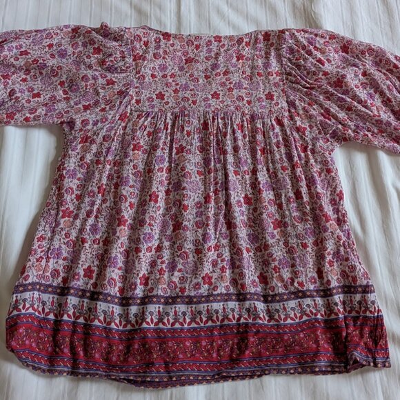 Vintage Knox Rose Floral Red Top Ruffled Sleeves (size M) - Picture 2 of 7